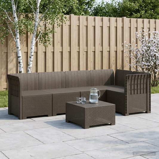 vidaXL 5-Seater Garden Sofa Rattan Look PP Light Grey