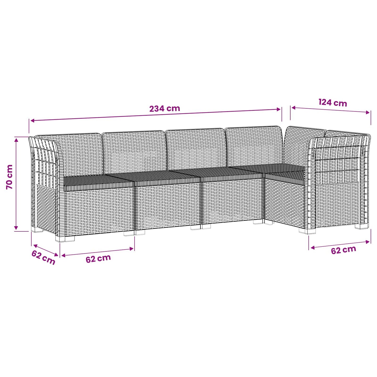 vidaXL 5-Seater Garden Sofa Rattan Look PP Light Grey