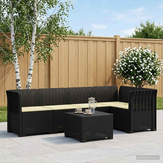 vidaXL 5-Seater Garden Sofa with Cushions Rattan Look PP Anthracite