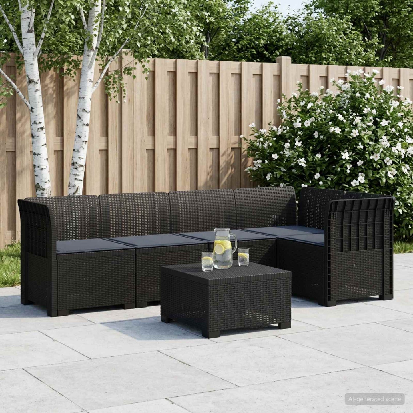 vidaXL 5-Seater Garden Sofa with Cushions Rattan Look PP Anthracite