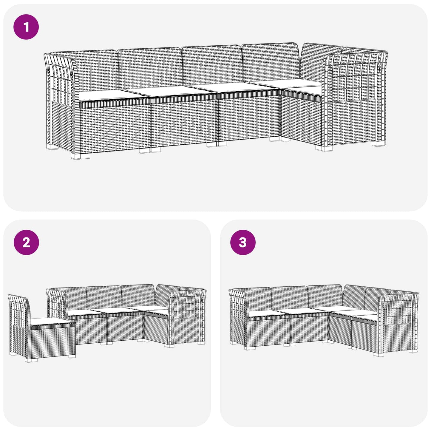 vidaXL 5-Seater Garden Sofa with Cushions Rattan Look PP Anthracite