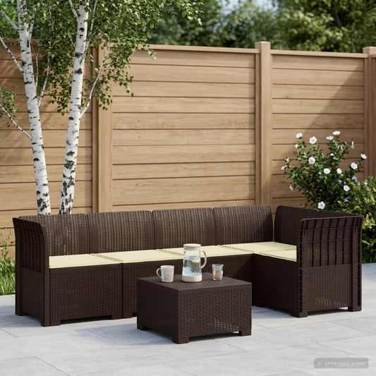 vidaXL 5-Seater Garden Sofa with Cushions Rattan Look PP Brown