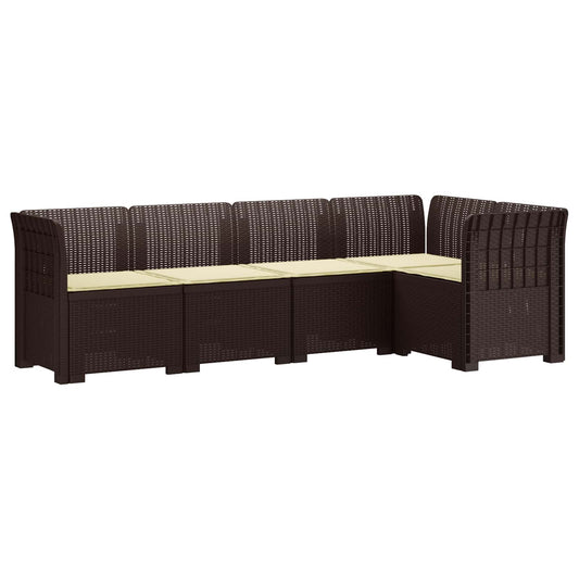 vidaXL 5-Seater Garden Sofa with Cushions Rattan Look PP Brown