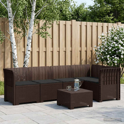 vidaXL 5-Seater Garden Sofa with Cushions Rattan Look PP Brown