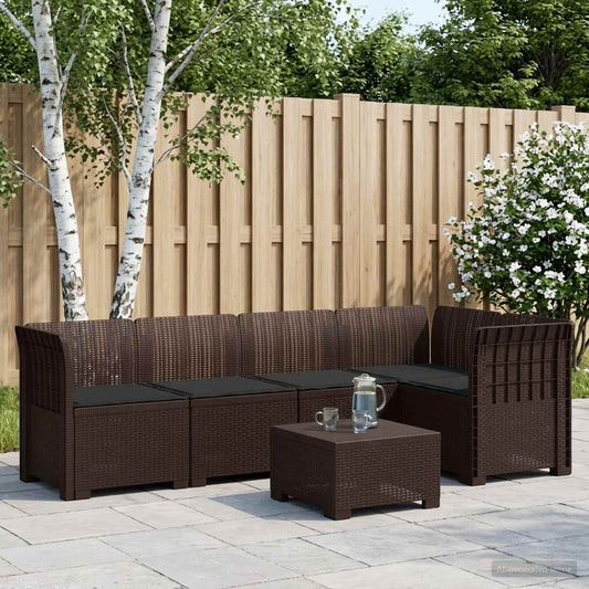 vidaXL 5-Seater Garden Sofa with Cushions Rattan Look PP Brown