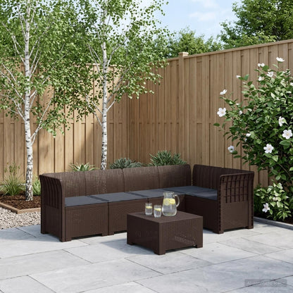 vidaXL 5-Seater Garden Sofa with Cushions Rattan Look PP Brown