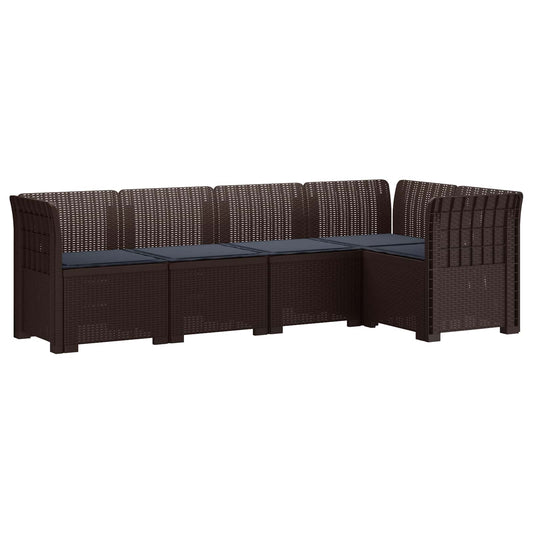 vidaXL 5-Seater Garden Sofa with Cushions Rattan Look PP Brown