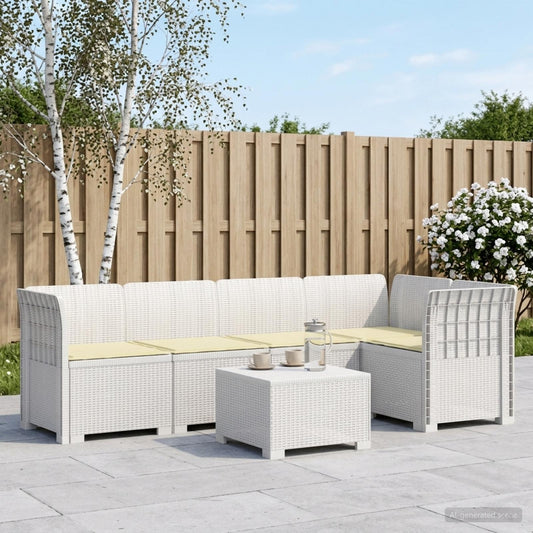 vidaXL 5-Seater Garden Sofa with Cushions Rattan Look PP White