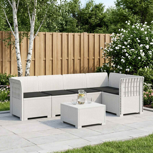 vidaXL 5-Seater Garden Sofa with Cushions Rattan Look PP White
