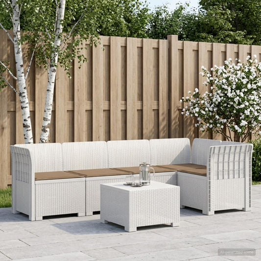 vidaXL 5-Seater Garden Sofa with Cushions Rattan Look PP White