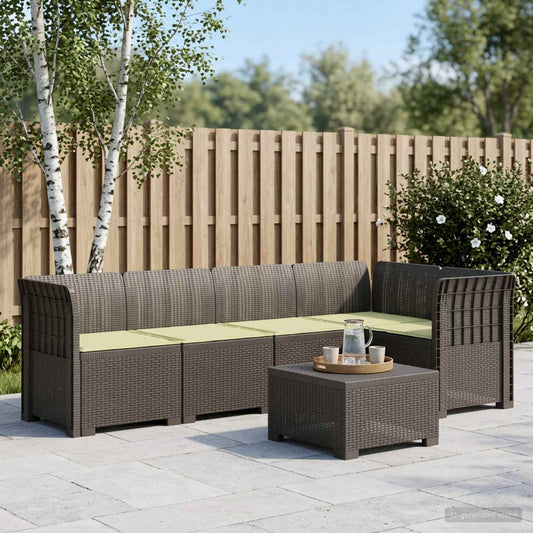 vidaXL 5-Seater Garden Sofa with Cushions Rattan Look PP Light Grey