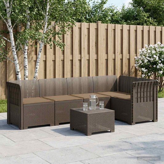 vidaXL 5-Seater Garden Sofa with Cushions Rattan Look PP Light Grey