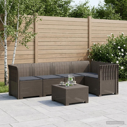 vidaXL 5-Seater Garden Sofa with Cushions Rattan Look PP Light Grey