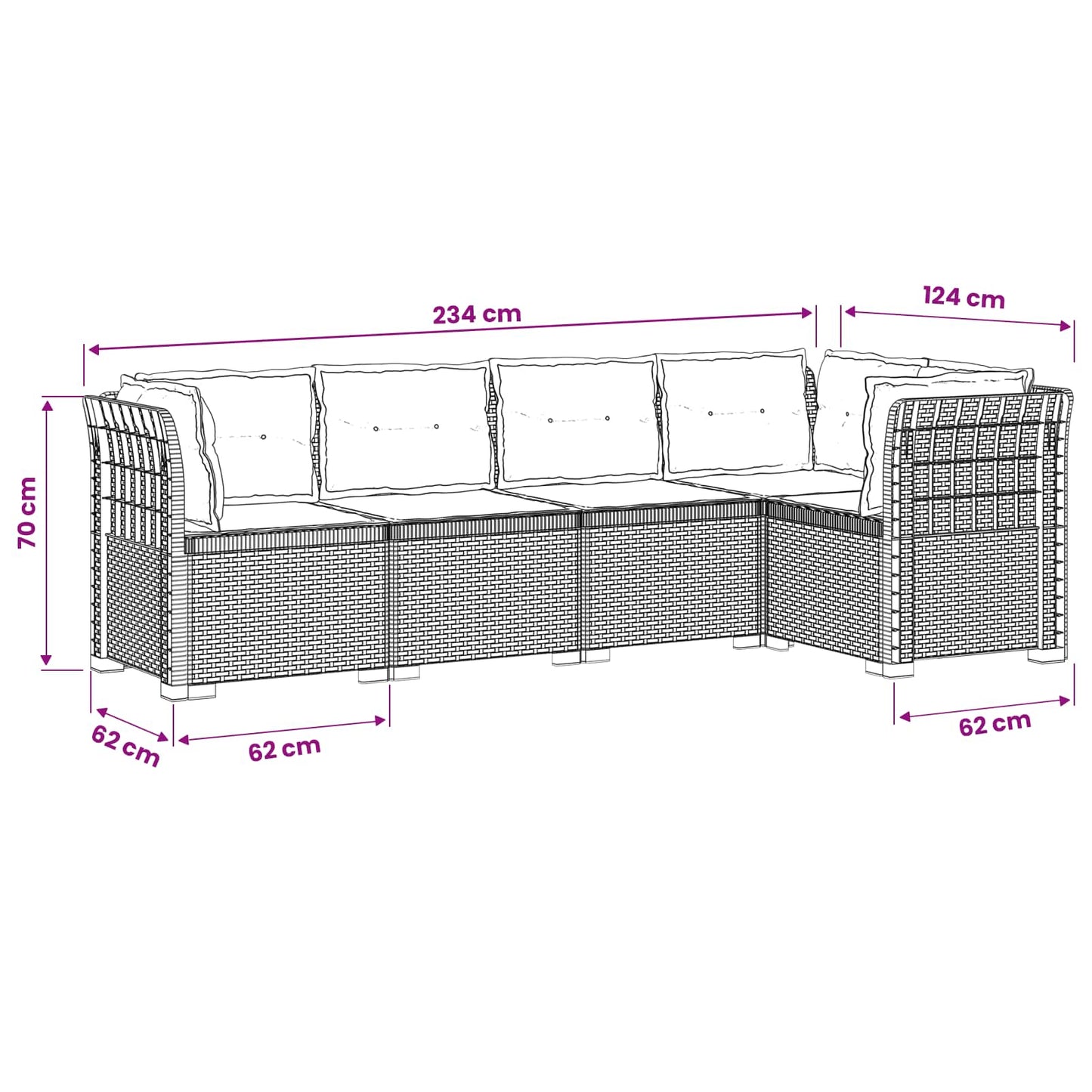 vidaXL 5-Seater Garden Sofa with Cushions Rattan Look PP Anthracite