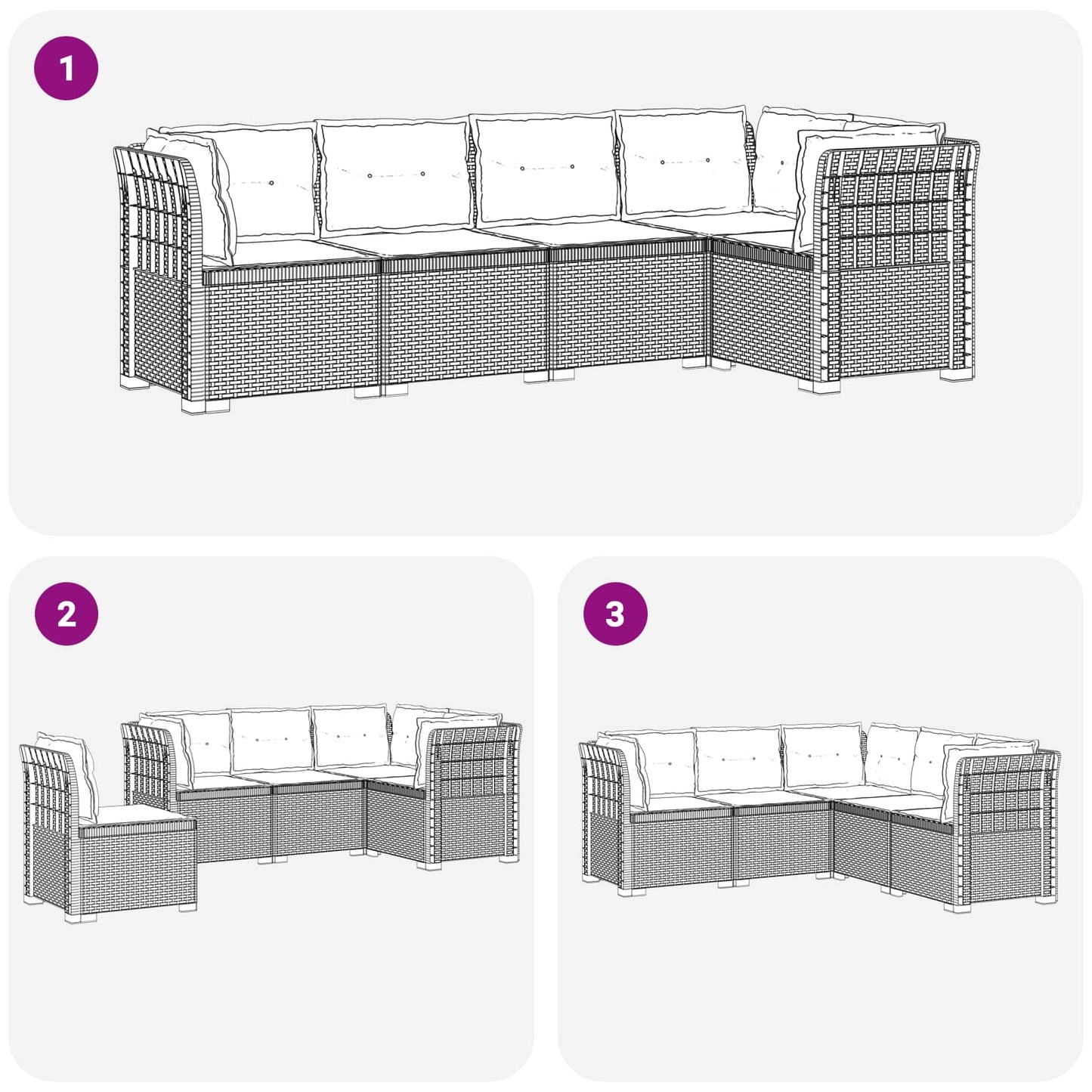 vidaXL 5-Seater Garden Sofa with Cushions Rattan Look PP Anthracite