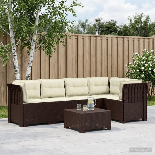 vidaXL 5-Seater Garden Sofa with Cushions Rattan Look PP Brown