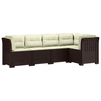 vidaXL 5-Seater Garden Sofa with Cushions Rattan Look PP Brown