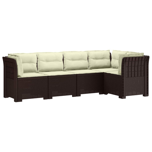 vidaXL 5-Seater Garden Sofa with Cushions Rattan Look PP Brown