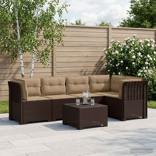 vidaXL 5-Seater Garden Sofa with Cushions Rattan Look PP Brown