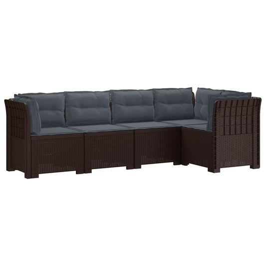 vidaXL 5-Seater Garden Sofa with Cushions Rattan Look PP Brown