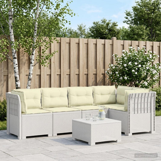 vidaXL 5-Seater Garden Sofa with Cushions Rattan Look PP White