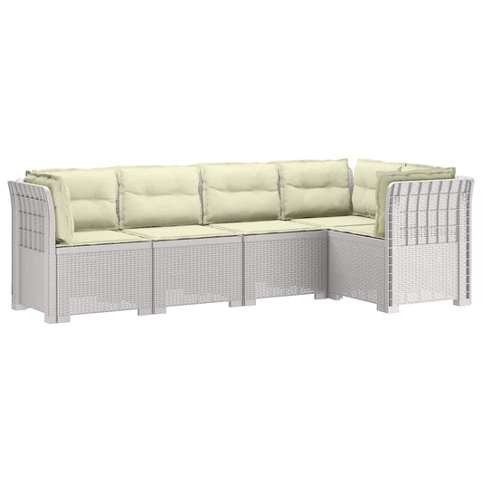 vidaXL 5-Seater Garden Sofa with Cushions Rattan Look PP White