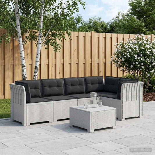 vidaXL 5-Seater Garden Sofa with Cushions Rattan Look PP White