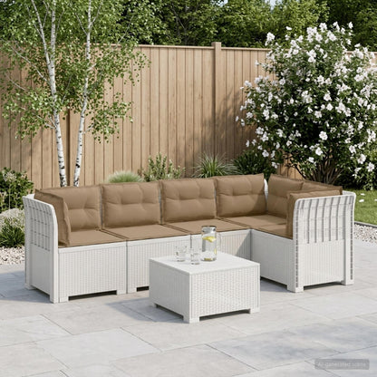 vidaXL 5-Seater Garden Sofa with Cushions Rattan Look PP White