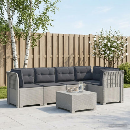 vidaXL 5-Seater Garden Sofa with Cushions Rattan Look PP White