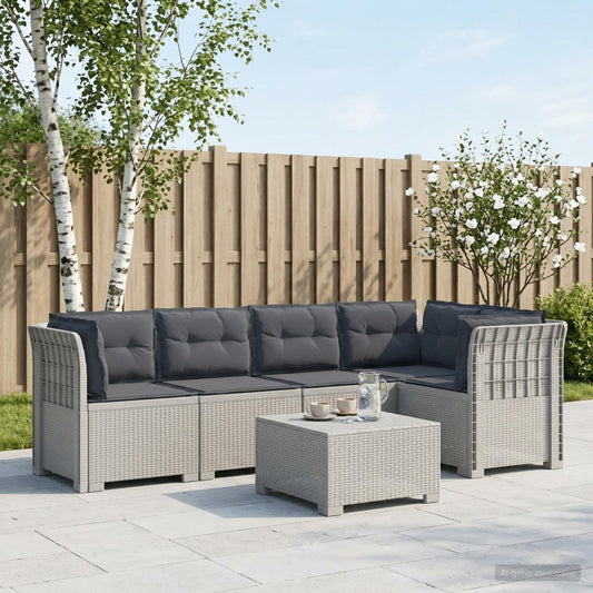 vidaXL 5-Seater Garden Sofa with Cushions Rattan Look PP White