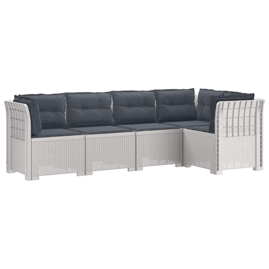 vidaXL 5-Seater Garden Sofa with Cushions Rattan Look PP White