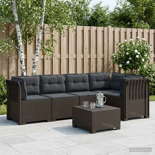 vidaXL 5-Seater Garden Sofa with Cushions Rattan Look PP Light Grey