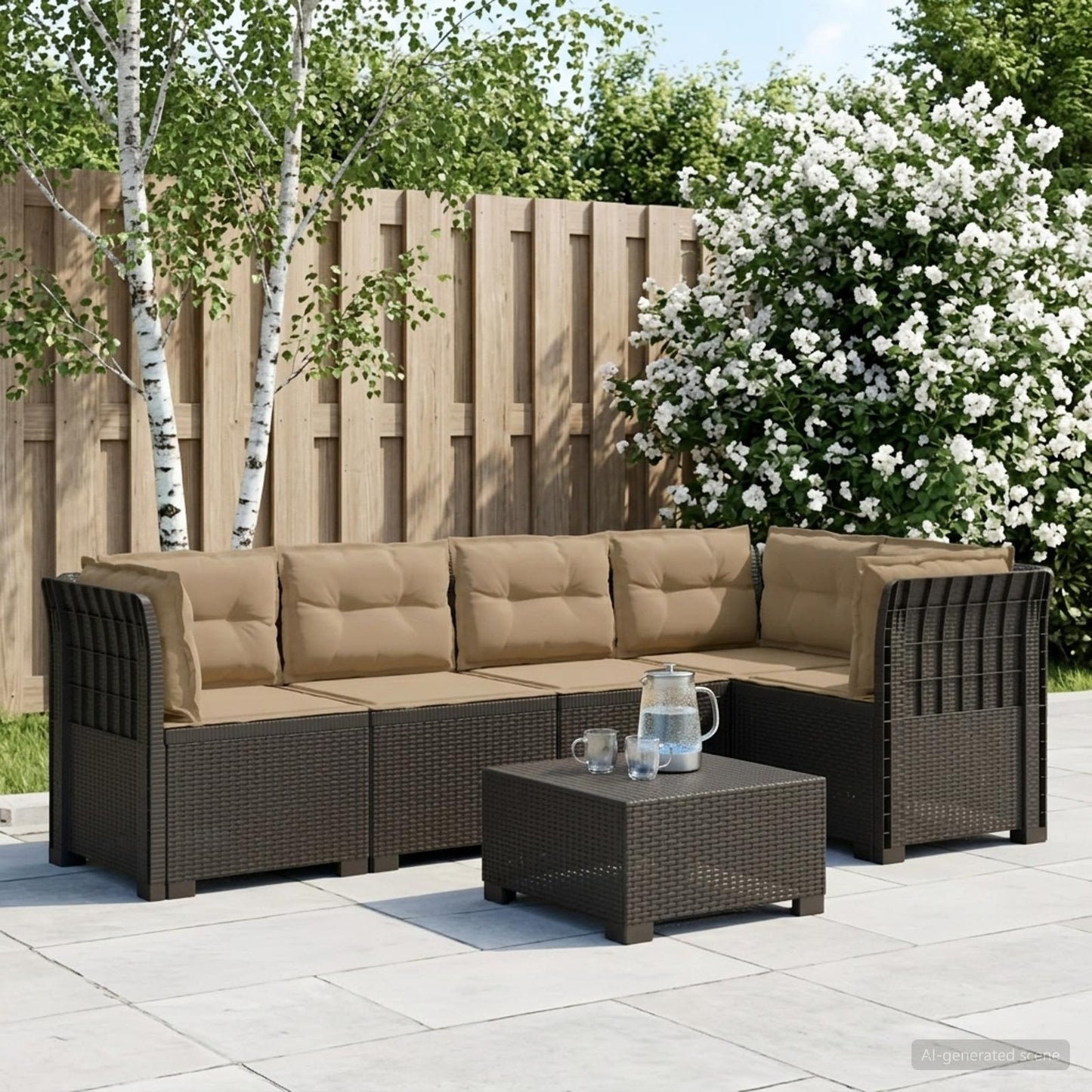 vidaXL 5-Seater Garden Sofa with Cushions Rattan Look PP Light Grey