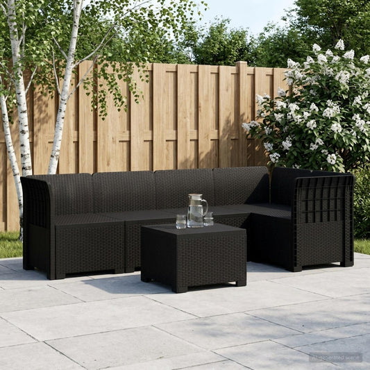 vidaXL 5-Seater Garden Sofa Rattan Look PP Anthracite