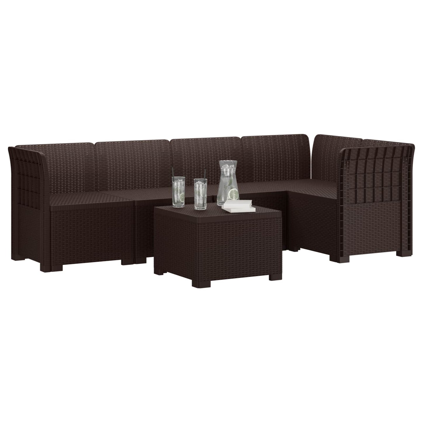 vidaXL 5-Seater Garden Sofa Rattan Look PP Brown