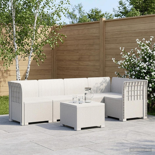 vidaXL 5-Seater Garden Sofa Rattan Look PP White