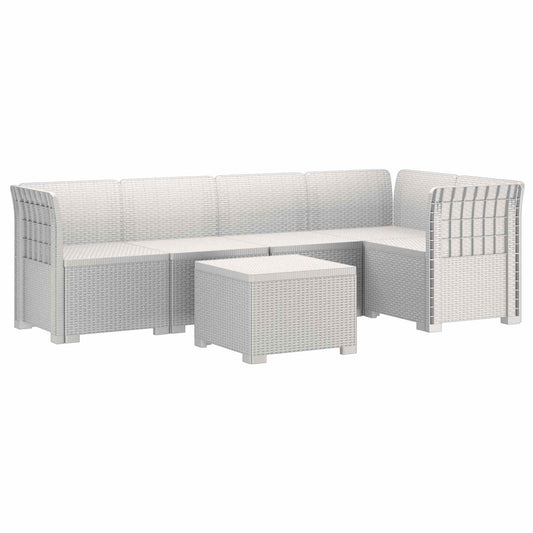 vidaXL 5-Seater Garden Sofa Rattan Look PP White