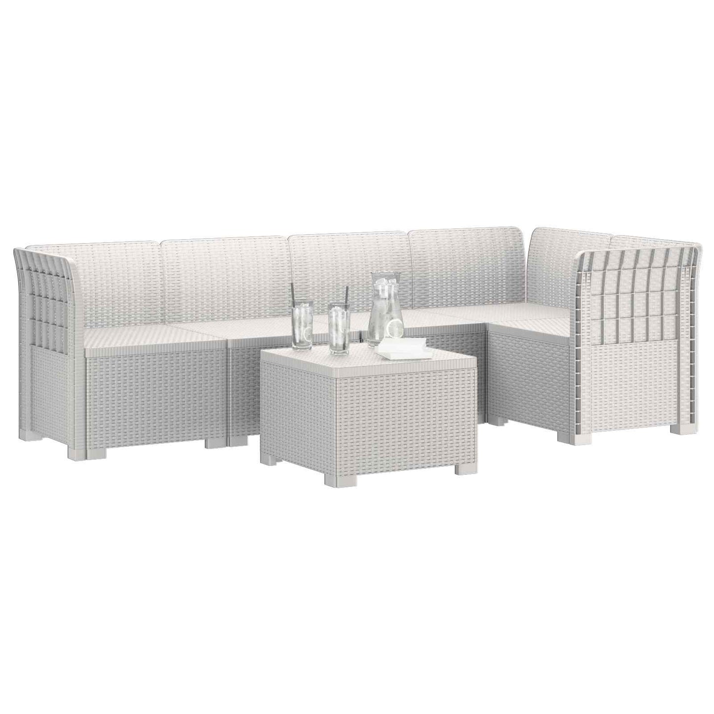 vidaXL 5-Seater Garden Sofa Rattan Look PP White