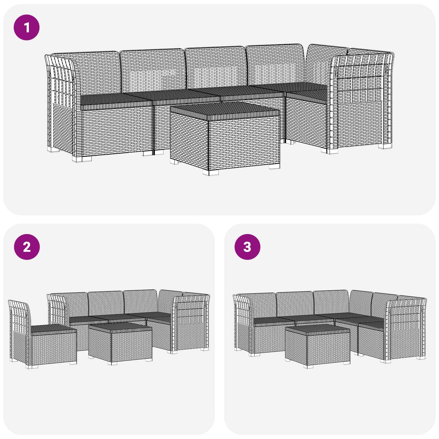 vidaXL 5-Seater Garden Sofa Rattan Look PP White