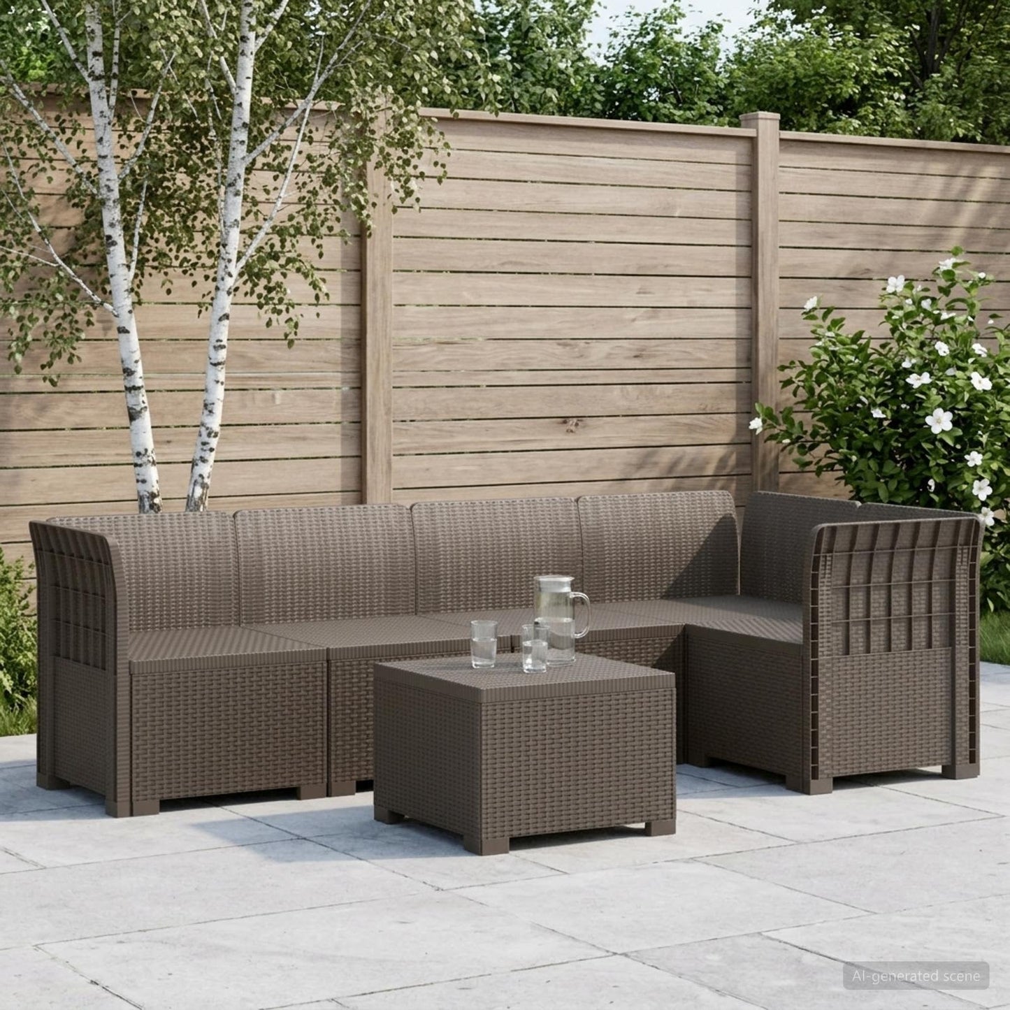 vidaXL 5-Seater Garden Sofa Rattan Look PP Light Grey
