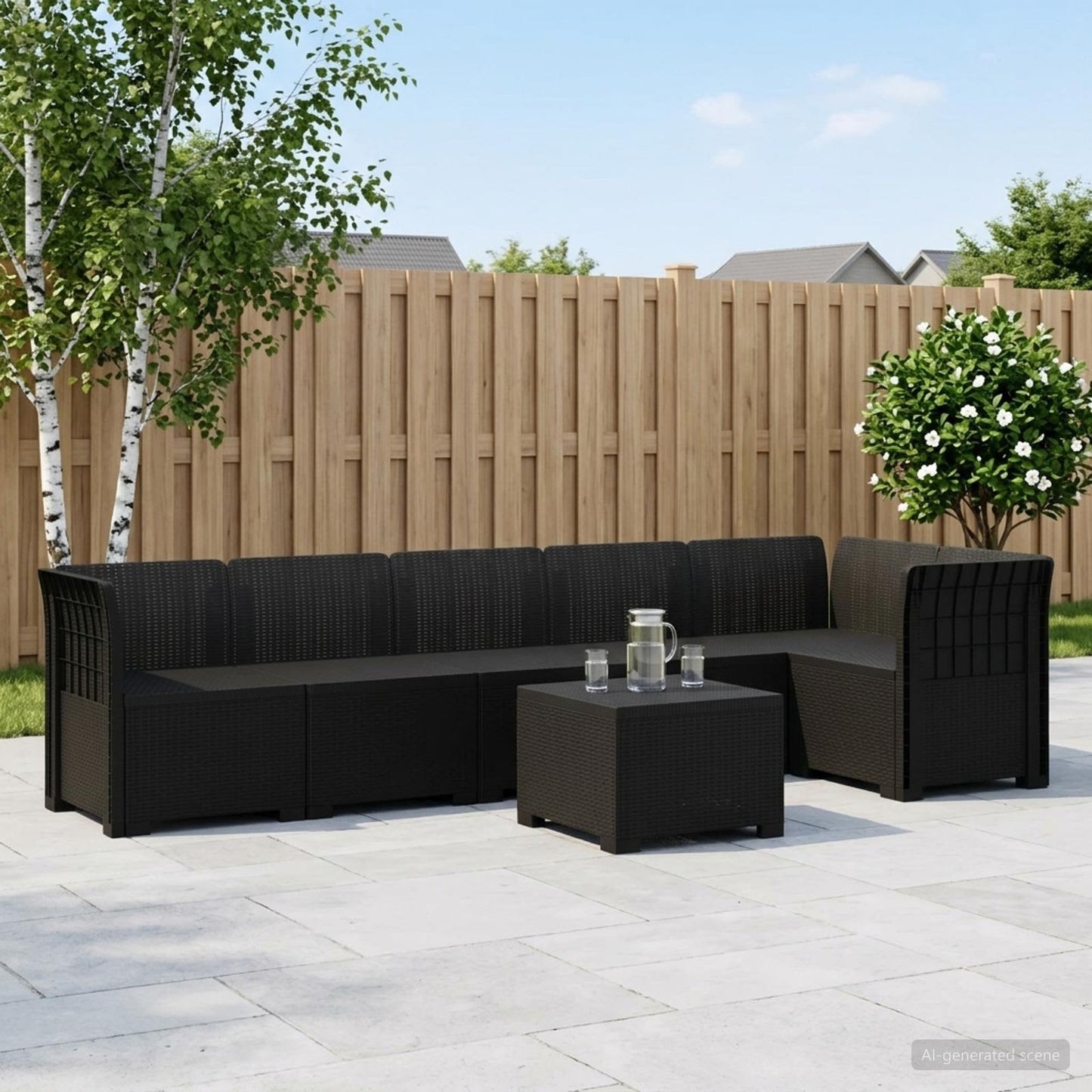 vidaXL 6-Seater Garden Sofa Rattan Look PP Anthracite