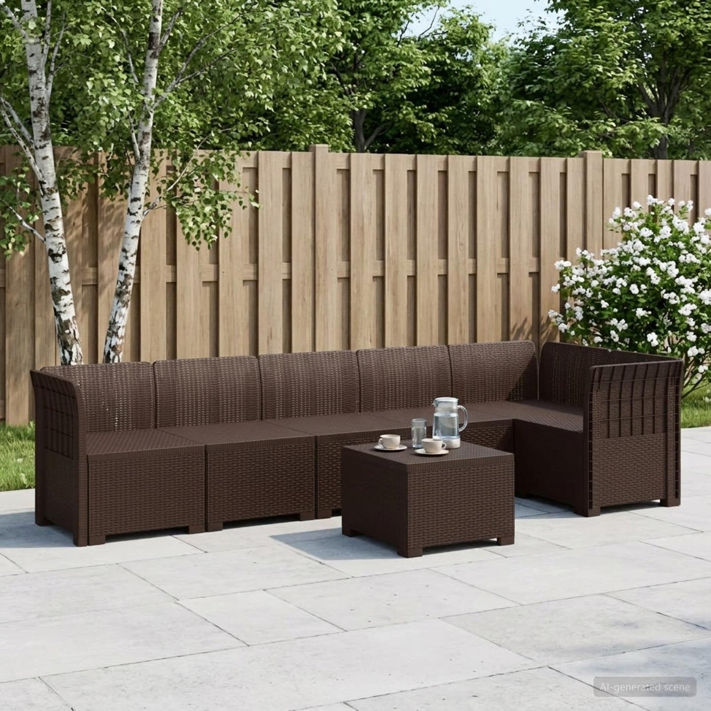 vidaXL 6-Seater Garden Sofa Rattan Look PP Brown