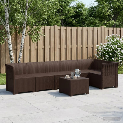 vidaXL 6-Seater Garden Sofa Rattan Look PP Brown