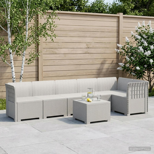 vidaXL 6-Seater Garden Sofa Rattan Look PP White