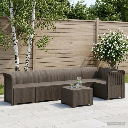 vidaXL 6-Seater Garden Sofa Rattan Look PP Light Grey