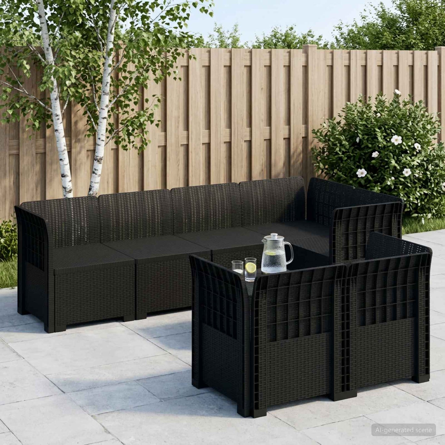 vidaXL 7-Seater Garden Sofa Rattan Look PP Anthracite