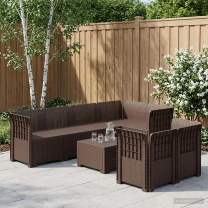 vidaXL 7-Seater Garden Sofa Rattan Look PP Brown