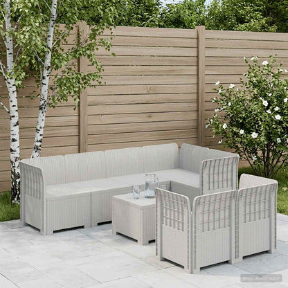 vidaXL 7-Seater Garden Sofa Rattan Look PP White