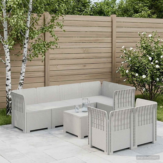 vidaXL 7-Seater Garden Sofa Rattan Look PP White