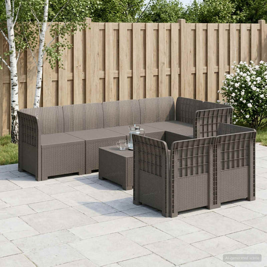 vidaXL 7-Seater Garden Sofa Rattan Look PP Light Grey